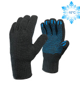 Двойные полушерстяные перчатки (30% шерсть + 70% акрил) с ПВХ «Точка», 7.5 класс, черные